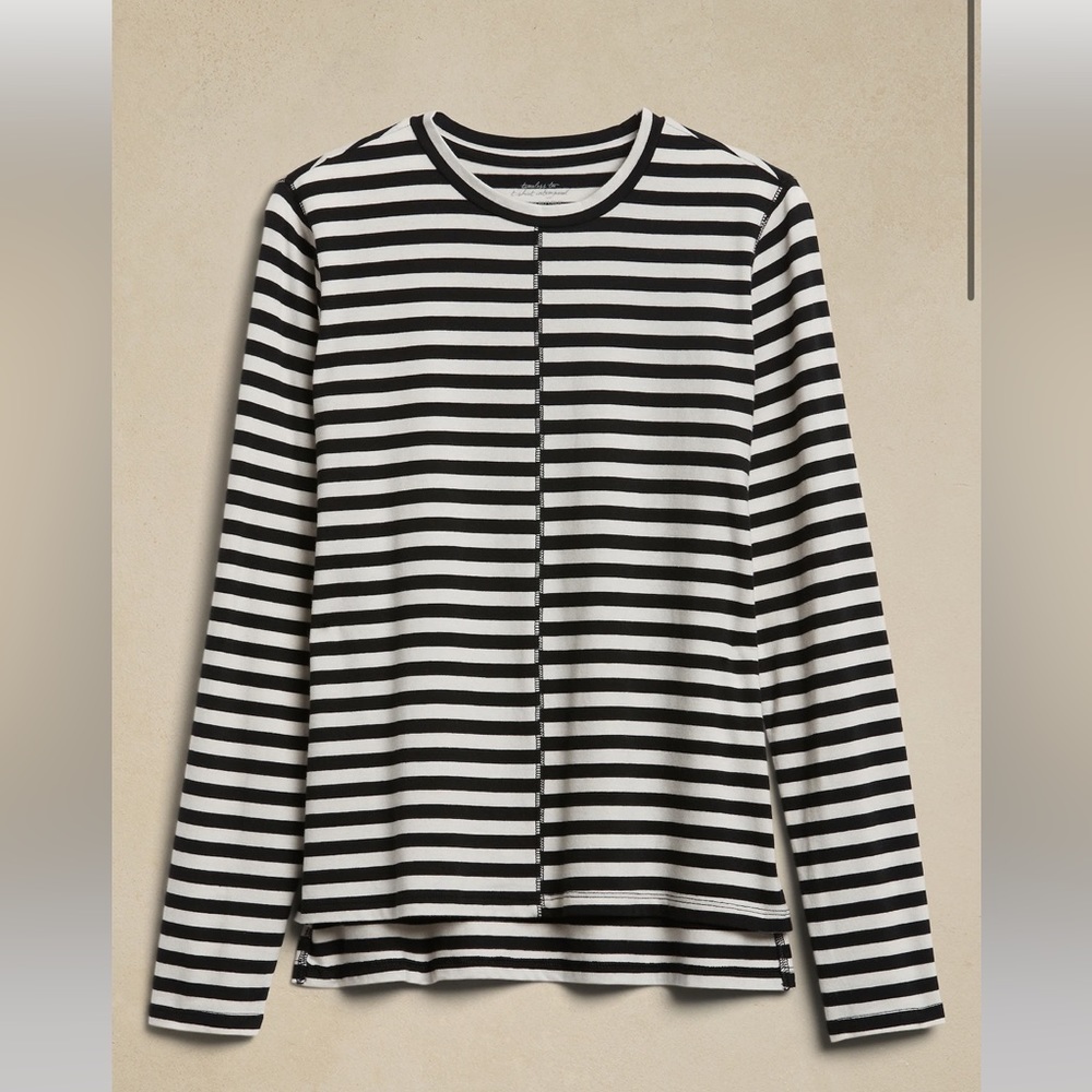Banana Republic Timeless Step Hem olive stripe shirt